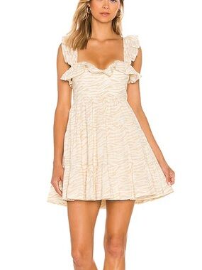NWT Tularosa Cream Ruffle-Trim Mini Dress in Gianni Zebra